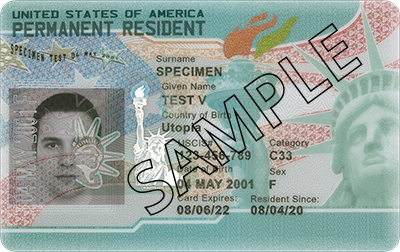 Sample image of a U.S. Permanent Resident Card